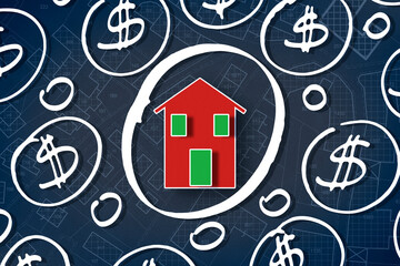 Real estate concept with dollars symbol and home icon - Building activity, construction industry and home owner association budget concept