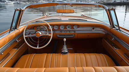 Retro interior old car, sports car background, Generative Ai 