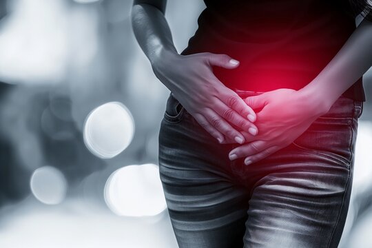 Girl holding her stomach in pain, suffering from stomach pain