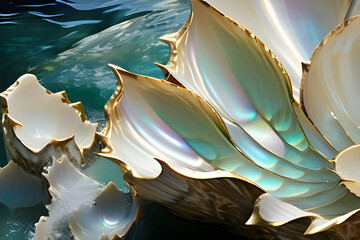Shimmering scales of mother-of-pearl, reflecting the enigmatic depths of the ocean. Generative AI
