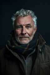 Obraz premium Elderly man smiling at camera. A close-up portrait of an elderly, man with a warm smile, wearing fashionable clothes.