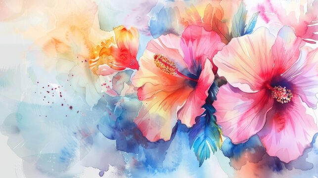 Illustration beautiful flower with watercolor style background. AI generated image