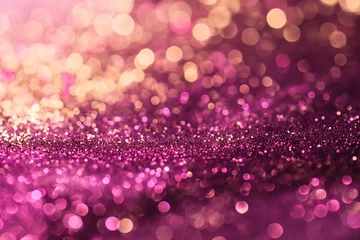 Fotobehang Abstract pink background with gold particles, Bokeh golden sparkles, dark background, glittering confetti © mirifadapt