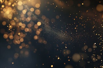 Abstract background with gold particles, Bokeh golden sparkles, dark background, holiday background, glittering confetti - obrazy, fototapety, plakaty