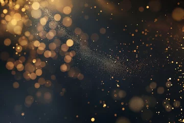 Fotobehang Abstract background with gold particles, Bokeh golden sparkles, dark background, holiday background, glittering confetti © mirifadapt