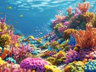 Fototapeta na wymiar Vibrant Reef Life, underwater, reef, vibrant, marine, life, tropical, fish, colorful, corals, sea, blue, water, landscape, biodiversity, ecosystem, aquatic, ocean, nature, diving, clear