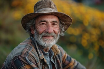 Obraz premium Elderly man smiling at camera. A close-up portrait of an elderly, man with a warm smile, wearing fashionable clothes.