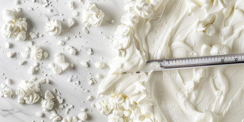 Measure the temperature of the whipped white cream using a pastry kitchen thermometer. Cooling and heating the cream during cooking.