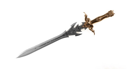 golden ornate sword isolated on white background