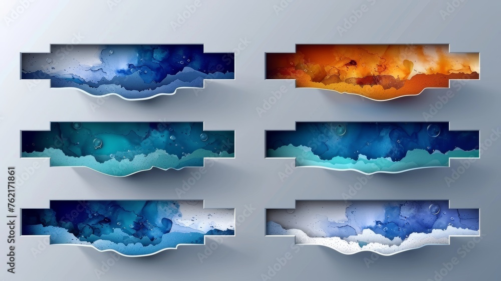 Poster animated shadow box paper line modern. isolated realistic shade border pack. ui overlay design asset