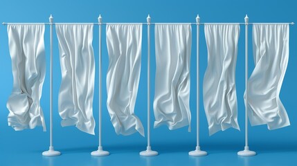 Mockup of white pennant flags on a flagpole, with round, straight, pointed and double corners. Set of realistic 3d modern illustrations showing medieval heraldic empty ensigns.