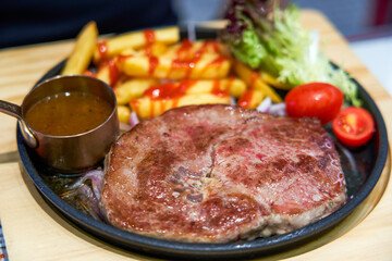 French fries and steak in a Hong Kong style tea restaurant