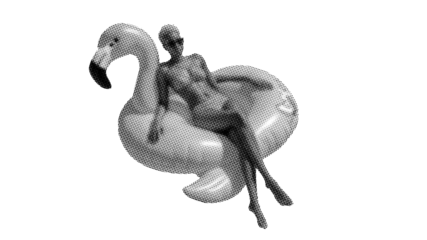 woman in pool on inflatable float on summer vacation halftone on sign, halftone illustration summer vacation concept