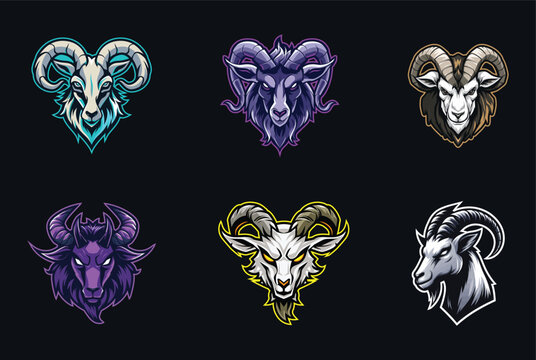 Goat head mascot esport team logo design for gaming and sports logo set