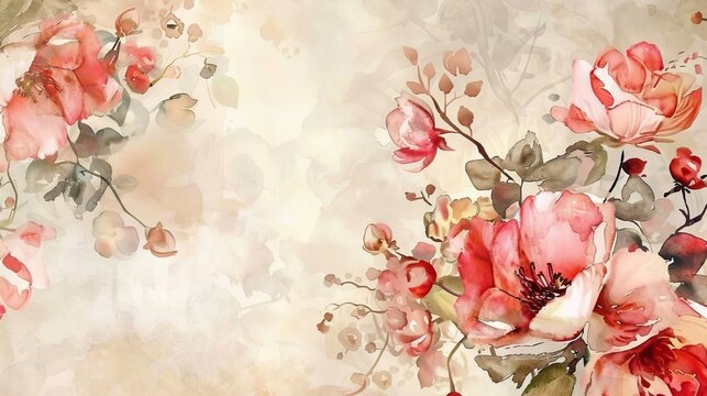 Watercolor flowers on a floral vintage background.