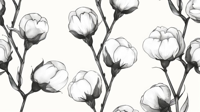An endless texture of cotton blossom flowers, a modern illustration for wedding invitations, wallpaper, textiles, or wrapping paper.