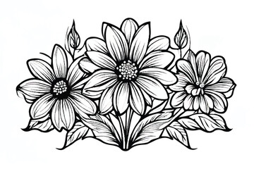 Abstract elegance seamless pattern with floral background. Flower Coloring Page, Flower Line Art Vector. Coloring book flowers doodle style black outline. Line art floral black and white background.  