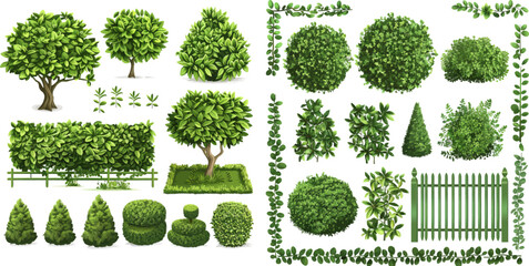 Nature green seasonal bush, boxwood, floral branches and leaves, tree crown bush foliage - obrazy, fototapety, plakaty