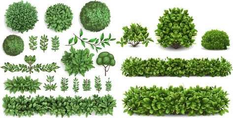  Garden green fence vector illustration set - obrazy, fototapety, plakaty