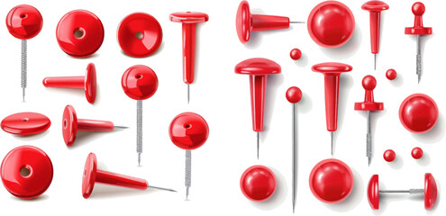 Realistic red push pins - obrazy, fototapety, plakaty
