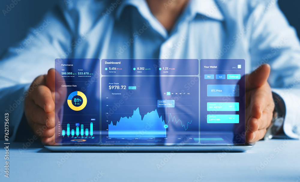 Poster business finance data analytics graph.financial management technology.advisor using kpi dashboard on
