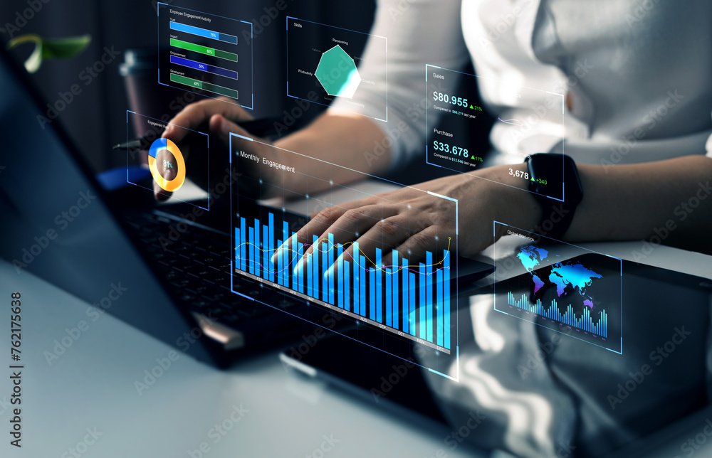 Poster business finance data analytics graph.financial management technology.advisor using kpi dashboard on