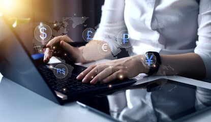 Money transfers from different currencies internationally and currency exchange. Online banking and interbank payment.