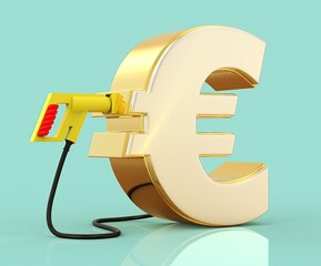 Animation of an electric car charging plug with a gold Euro on a green background. 3d rendering.