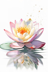 Pink lotus flower  watercolor on white background. Water lily isolated on white background.