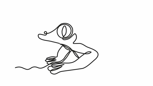 Self drawing animation with one continuous line draw, abstract frog, tree frog, Toad 