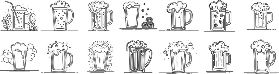 drawing line art a pint of beer vector set