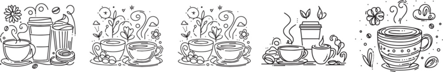 cups of coffe draw vector set