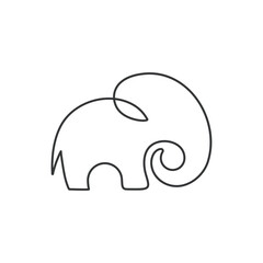 Abstract elephant continuous line drawing element isolated vector illustration of wild animal form in trendy outline one line artwork. 
