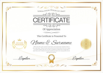 Certificate with golden seal vector illustration 