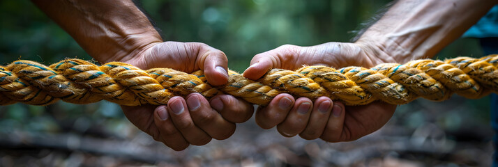 Team rope diverse strength connects partnership,
diverse ropes connected together as symbol for cooperation and working collaboration - obrazy, fototapety, plakaty