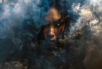 Foto auf Acrylglas her face is hidden in the dense smoke © IgnacioJulian