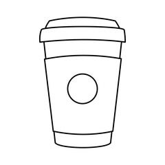 Coloring page with a paper take away coffee cup. Black and white vector illustration. Isolated on white.