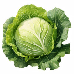 Fototapeta premium one Cabbage, vegetable, watercolor illustration, single object, white background for removing background.