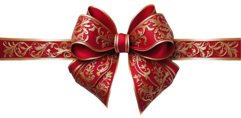 Ornate Red Bow with Gold Accents Transparent PNG