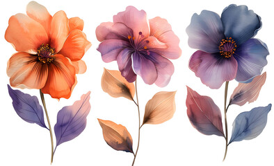 Soft watercolor flowers in full bloom, perfect for nature-themed artwork or decorative purposes.
