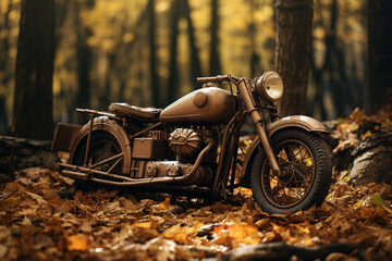 a motorcycle in the woods