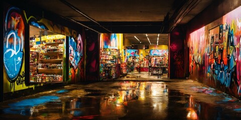 graffitti shopping area, mirror dark fun