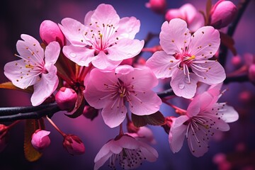 Fragrant Pink cherry flowers. Flower tree garden. Generate Ai
