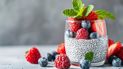 An elegant high-quality of chia pudding in a clear