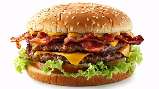 Delicious bacon cheese burger hamburger  on white background