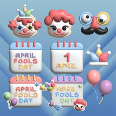 Set of 3D April fools day, April fools day collection, 3D illustration collection
