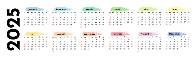 Calendar for 2025 isolated on a white background