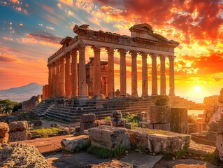 Ancient Mystique: Time-Worn Marvels - Archaeological Wonders - Sunset Glow - Explore the mystique of ancient ruins with time-worn structures and archaeological marvels, each holding tales 