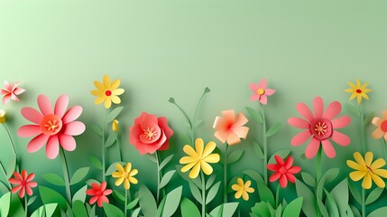 Spring flowers in paper cut style with copy space 