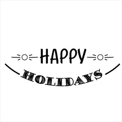 Happy holidays.Beautiful greeting card scratched calligraphy black text word gold stars. Hand drawn invitation T-shirt print design. Handwritten modern brush lettering white background isolated vector